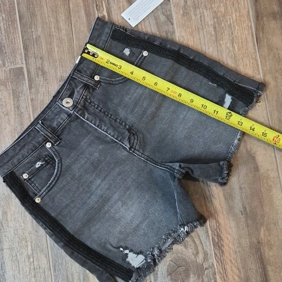 INC Denim Black Distressed High Rise Embroidery Detail Denim Jean Shorts, Size 2 - Picture 8 of 16